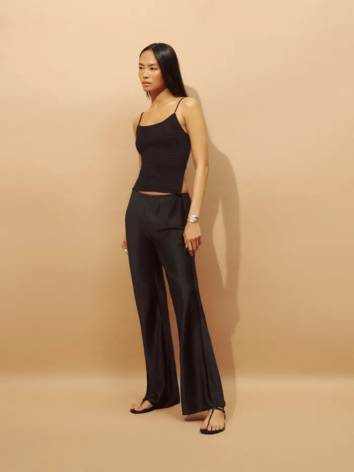 Reformation Pants Petites Gale Satin Mid Rise Bias Pant Black 8211 Women