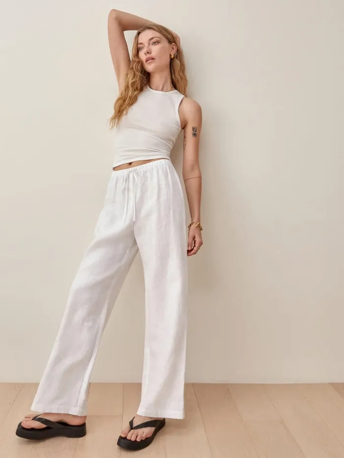 Reformation Pants Petites Olina Linen Pant White 8211 Women
