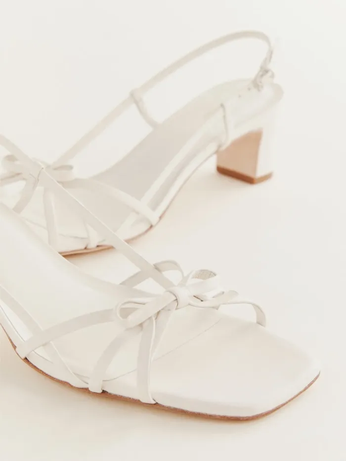Reformation Sandals Sally Bow Heeled Sandal White Leather 8211 Women Reformation Sandals Sally Bow Heeled Sandal White Leather 8211 Women