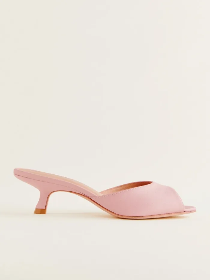 Reformation Sandals Winnie Peep Toe Heeled Mule Seashell Satin 8211 Women Reformation Sandals Winnie Peep Toe Heeled Mule Seashell Satin 8211 Women