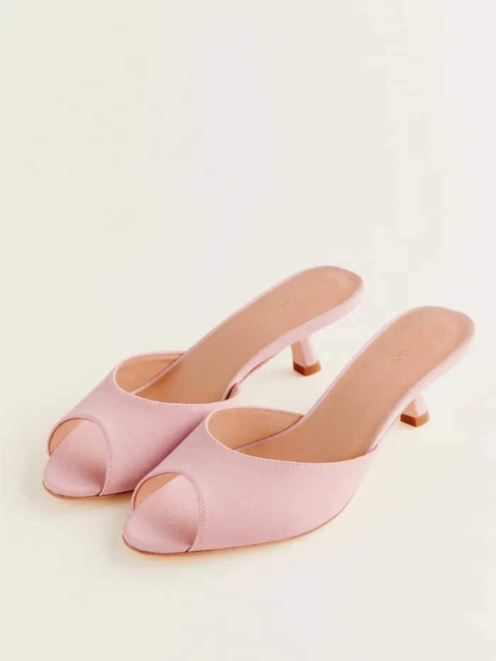 Reformation Sandals Winnie Peep Toe Heeled Mule Seashell Satin 8211 Women Reformation Sandals Winnie Peep Toe Heeled Mule Seashell Satin 8211 Women