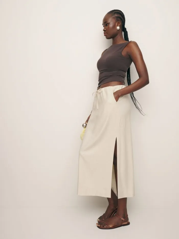 Reformation Skirts Elsa Linen Skirt Light Oatmeal 8211 Women
