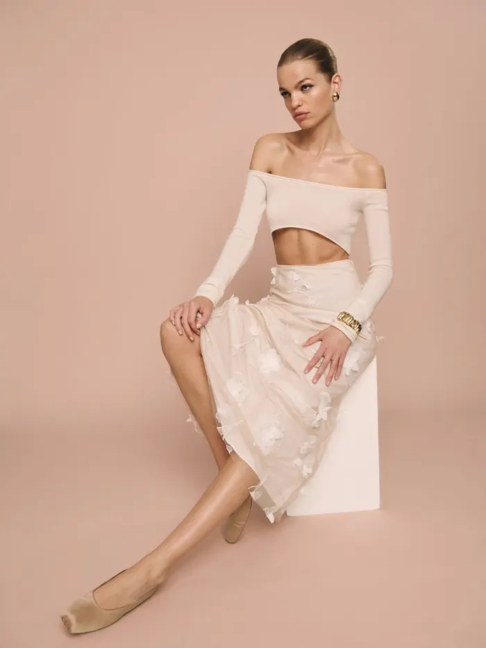 Reformation Skirts Gabriella Skirt Ivory Floral Appliqueacute 8211 Women
