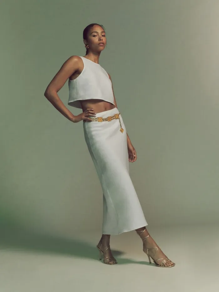 Reformation Skirts Layla Linen Skirt White 8211 Women