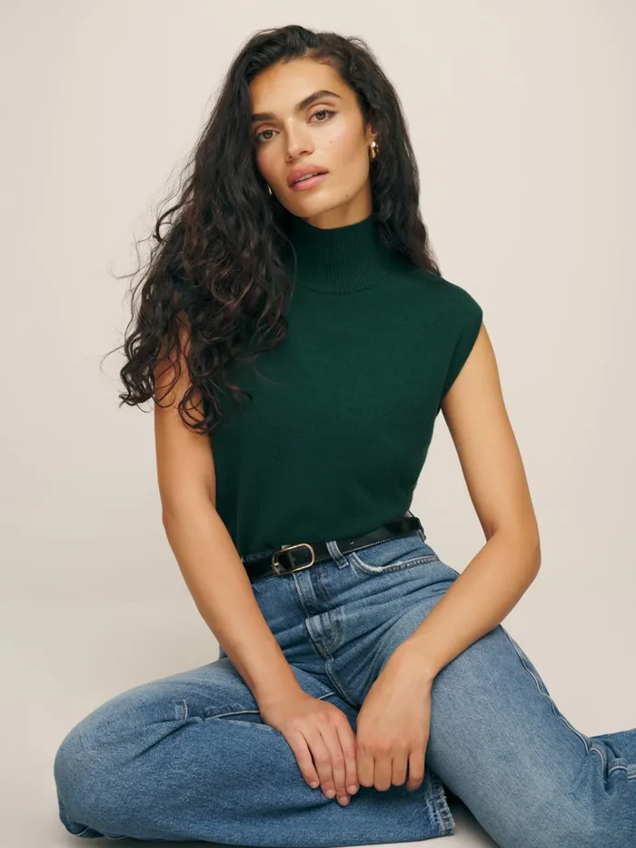 Reformation Sweaters Arco Cashmere Sleeveless Turtleneck Sweater Sycamore 8211 Women