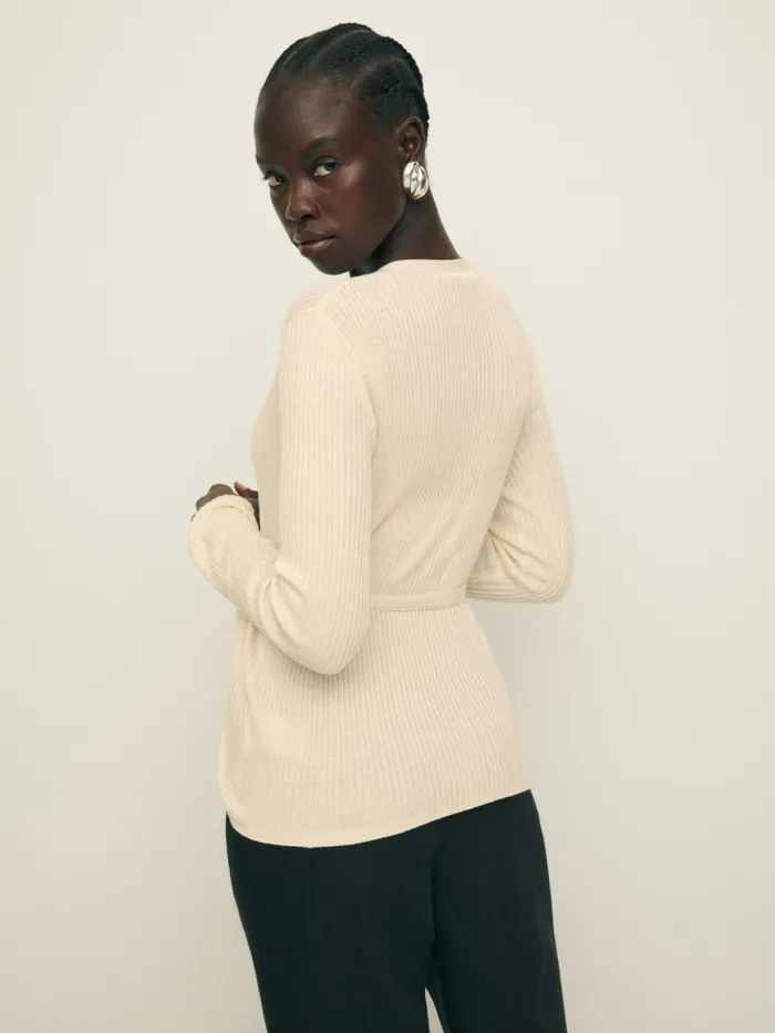 Reformation Sweaters Blaire Ribbed Wrap Cardigan Almond 8211 Women