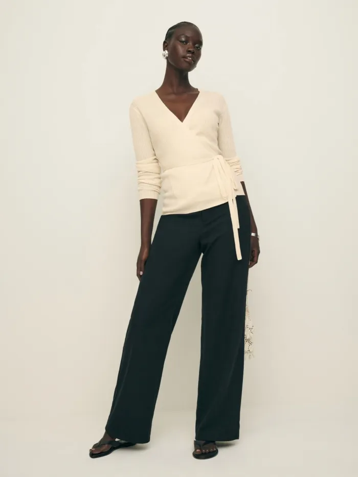 Reformation Sweaters Blaire Ribbed Wrap Cardigan Almond 8211 Women