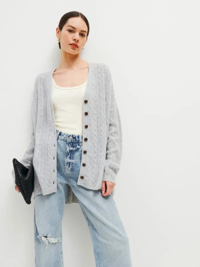Reformation Sweaters Giusta Oversized Cashmere Cardigan Foggy 8211 Women