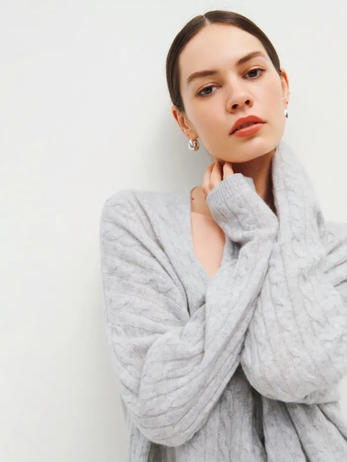 Reformation Sweaters Giusta Oversized Cashmere Cardigan Foggy 8211 Women