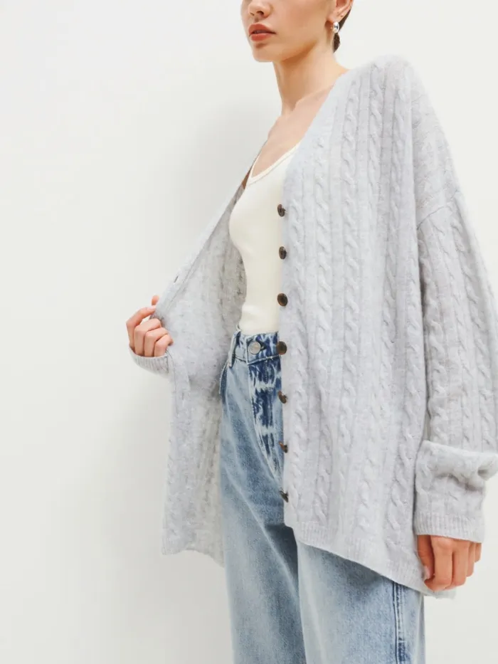 Reformation Sweaters Giusta Oversized Cashmere Cardigan Foggy 8211 Women
