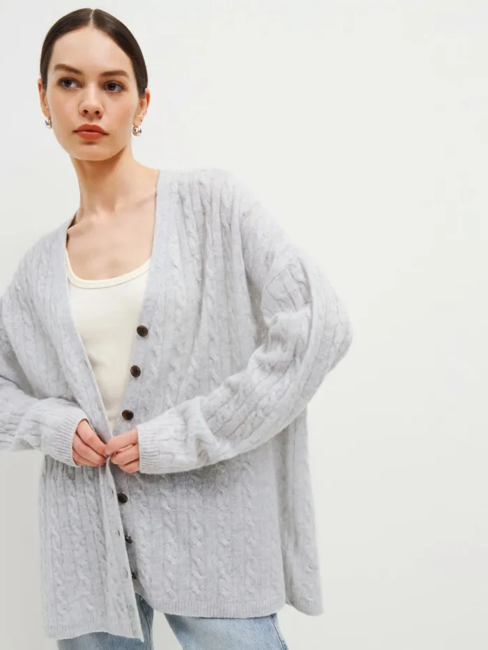 Reformation Sweaters Giusta Oversized Cashmere Cardigan Foggy 8211 Women