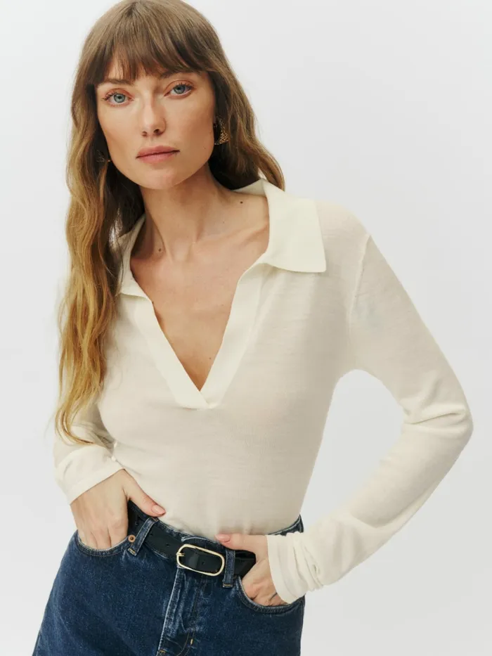 Reformation Sweaters Lucas Relaxed Regenerative Merino Polo Cream 8211 Women Reformation Sweaters Lucas Relaxed Regenerative Merino Polo Cream 8211 Women