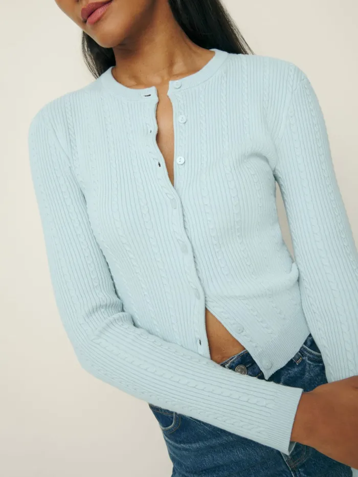 Reformation Sweaters Natalie Cable Cardigan Powder 8211 Women
