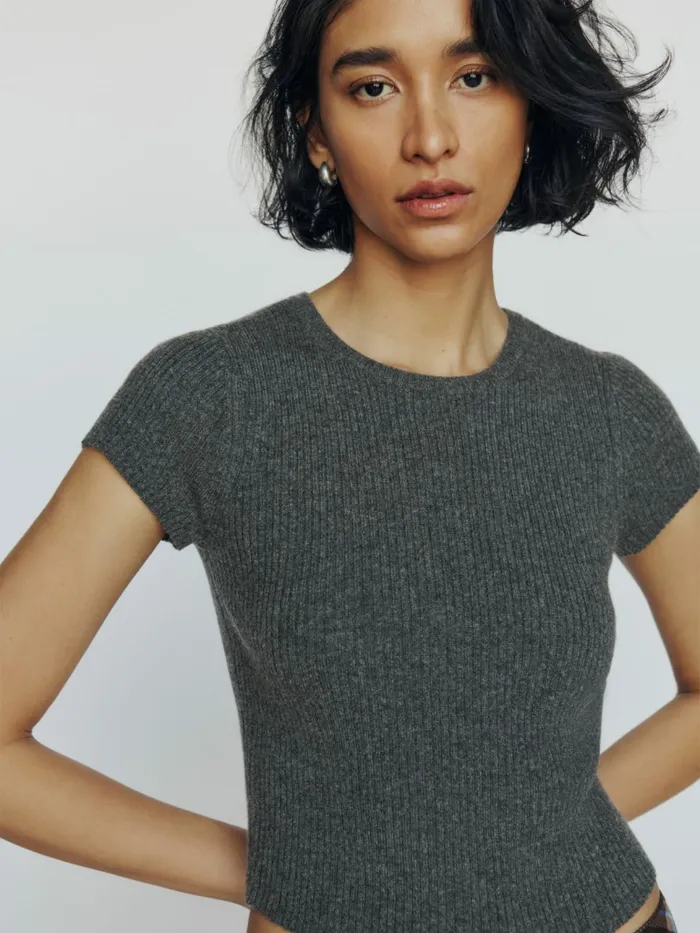 Reformation Sweaters Teo Cashmere Short Sleeve Sweater Charcoal 8211 Women
