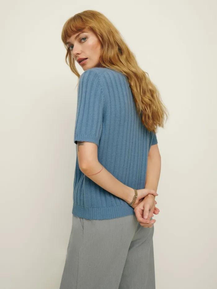 Reformation Sweaters Tess Cashmere Short Sleeve Sweater Bluebell 8211 Women