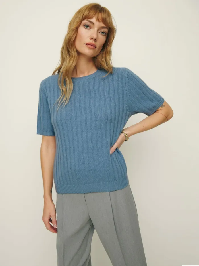 Reformation Sweaters Tess Cashmere Short Sleeve Sweater Bluebell 8211 Women