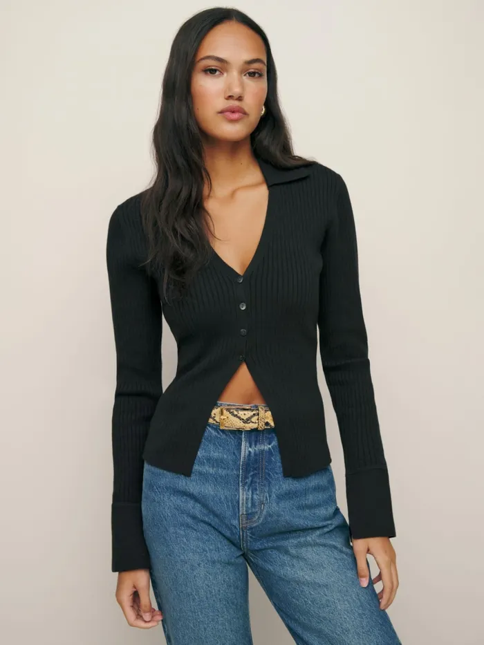 Reformation Sweaters Valentina Ribbed Open Cardigan Black 8211 Women