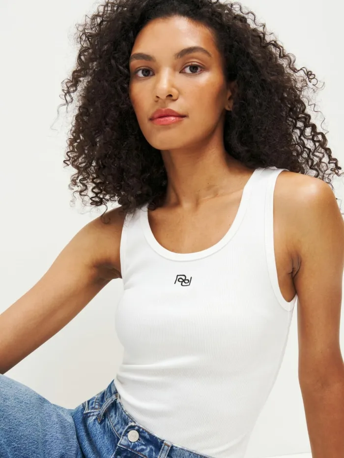 Reformation Tops Erina Knit Tank Logo White 8211 Women
