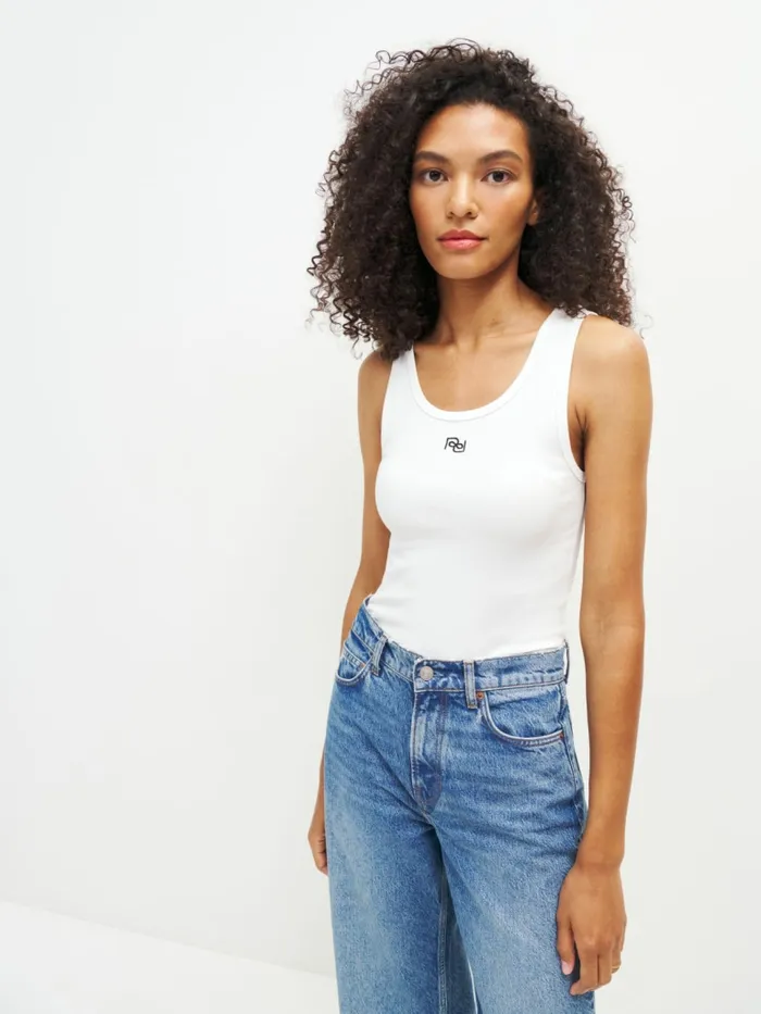 Reformation Tops Erina Knit Tank Logo White 8211 Women