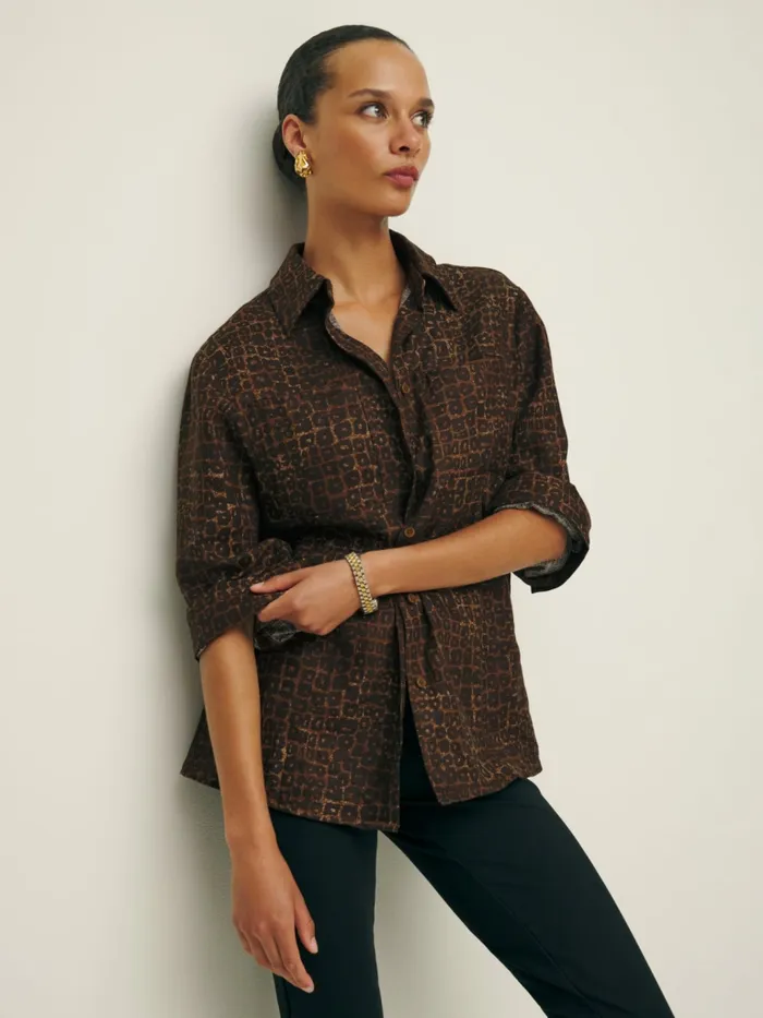 Reformation Tops Ian Oversized Linen Shirt Vesuvio 8211 Women