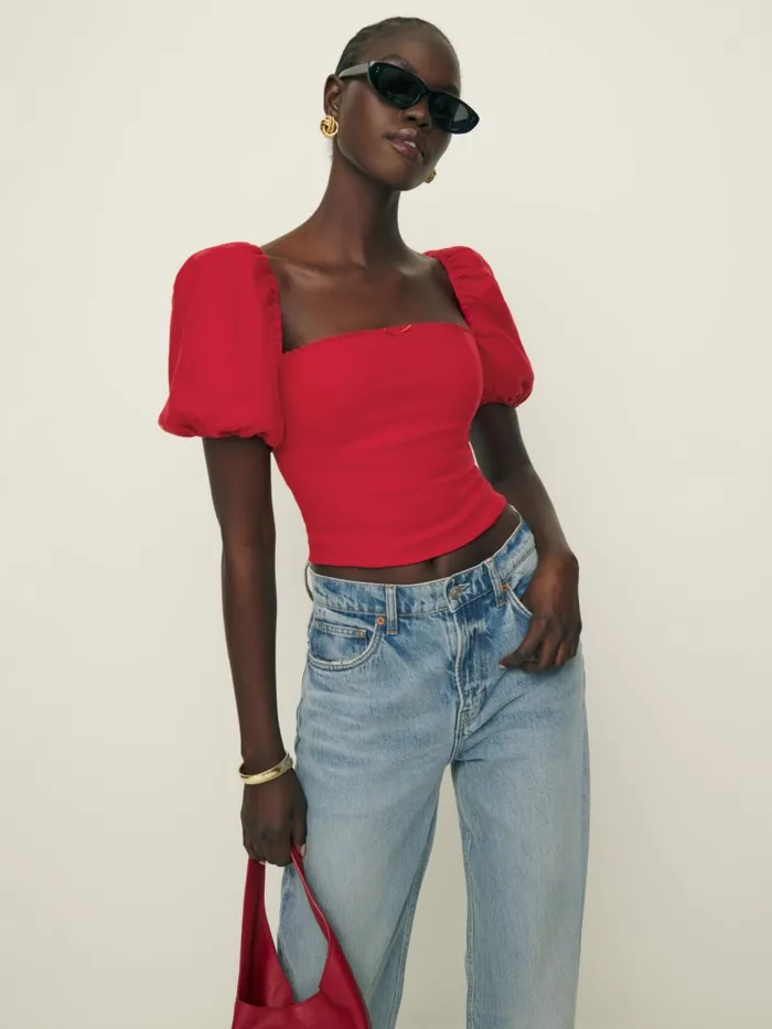 Reformation Tops Marella Linen Top Lipstick 8211 Women