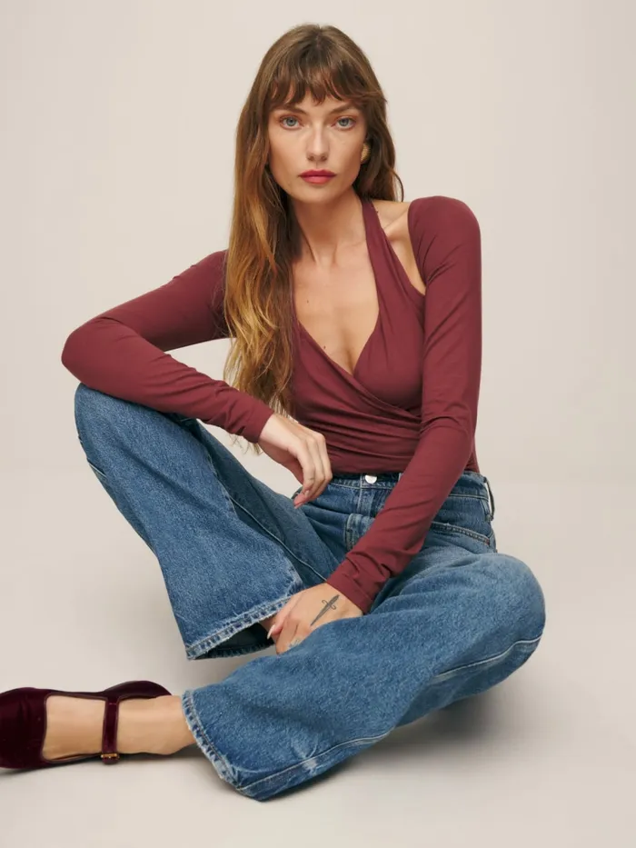 Reformation Tops Noa Knit Bodysuit Chianti 8211 Women