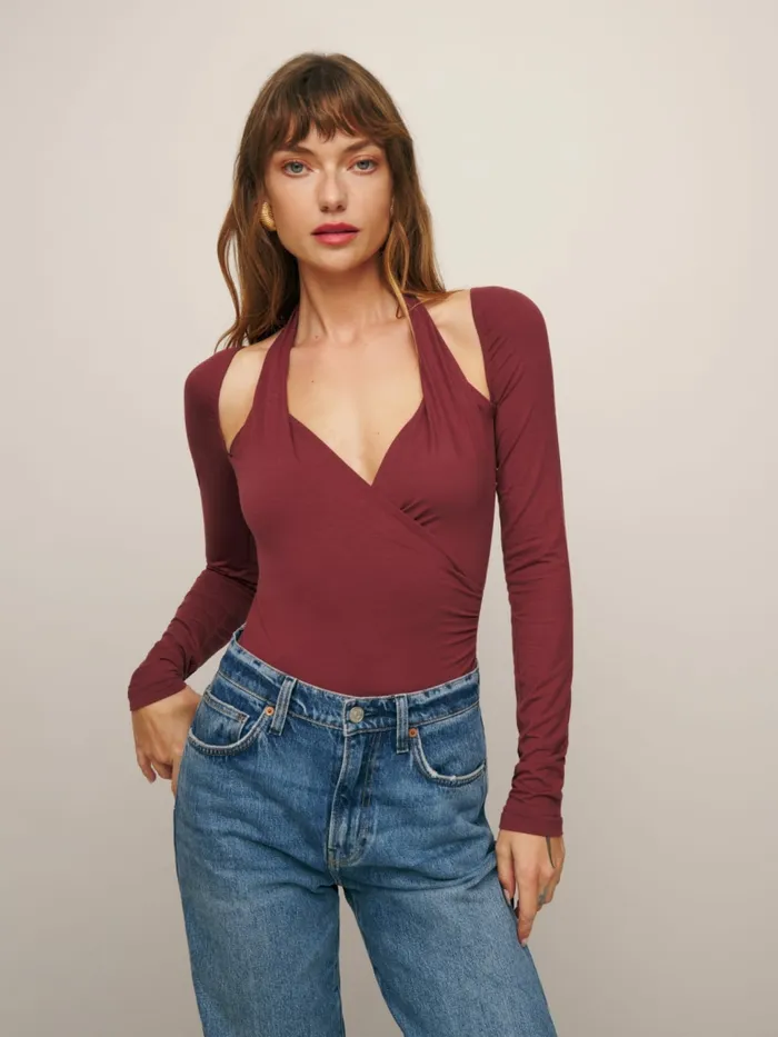Reformation Tops Noa Knit Bodysuit Chianti 8211 Women