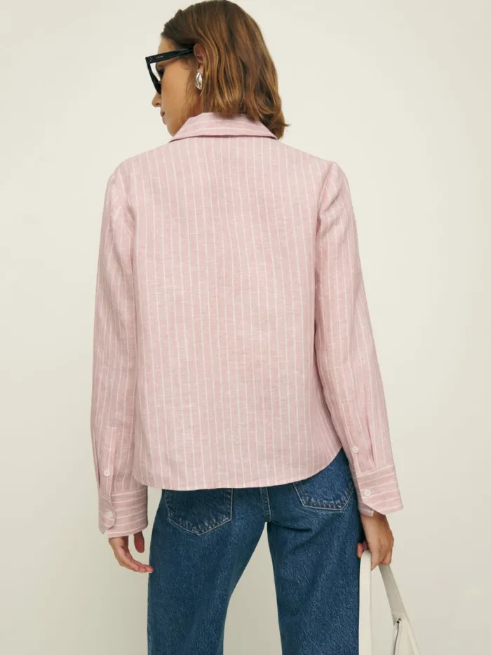 Reformation Tops Sky Relaxed Linen Top Babygirl Stripe 8211 Women