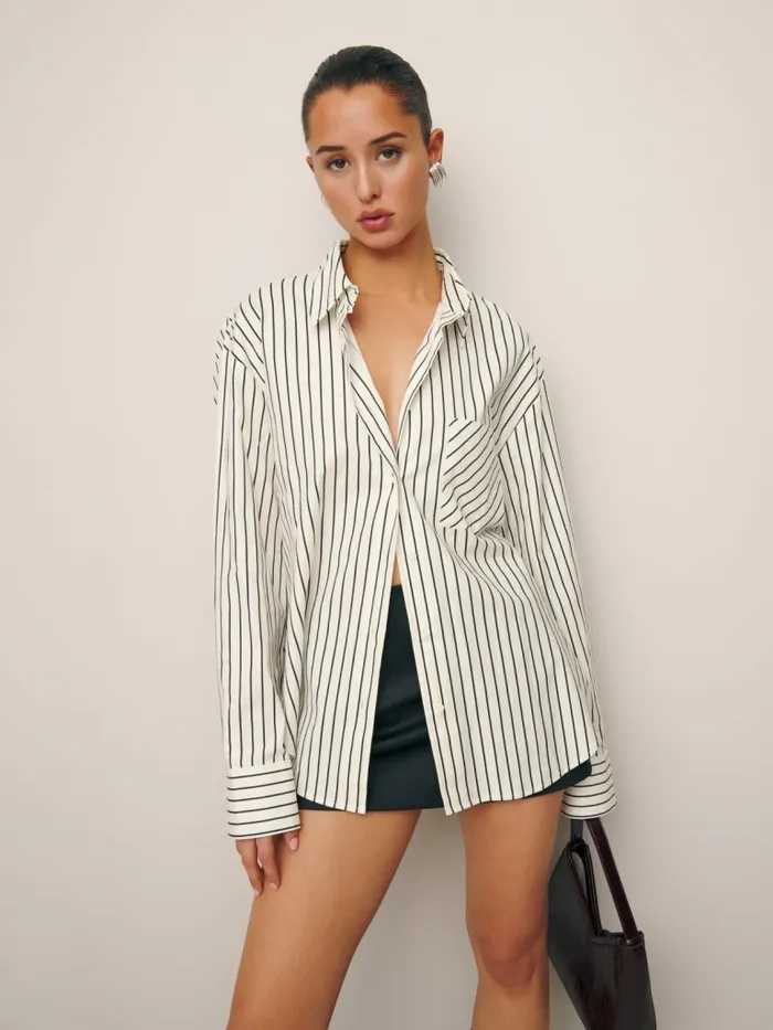 Reformation Tops Will Oversized Shirt Savoy Stripe 8211 Women