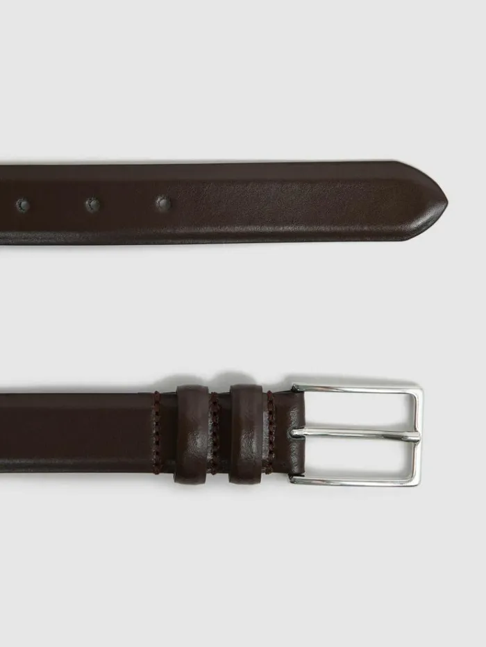REISS Belts Men Smooth Leather Belt Chocolate