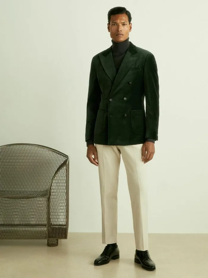 REISS Blazers Men CottonBlend Velvet Blazer Forest Green