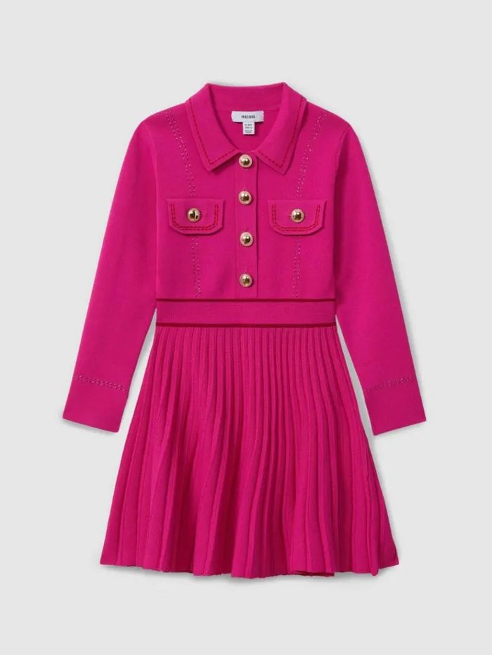 REISS Dresses Children Knitted Contrast Stitch Dress Pink