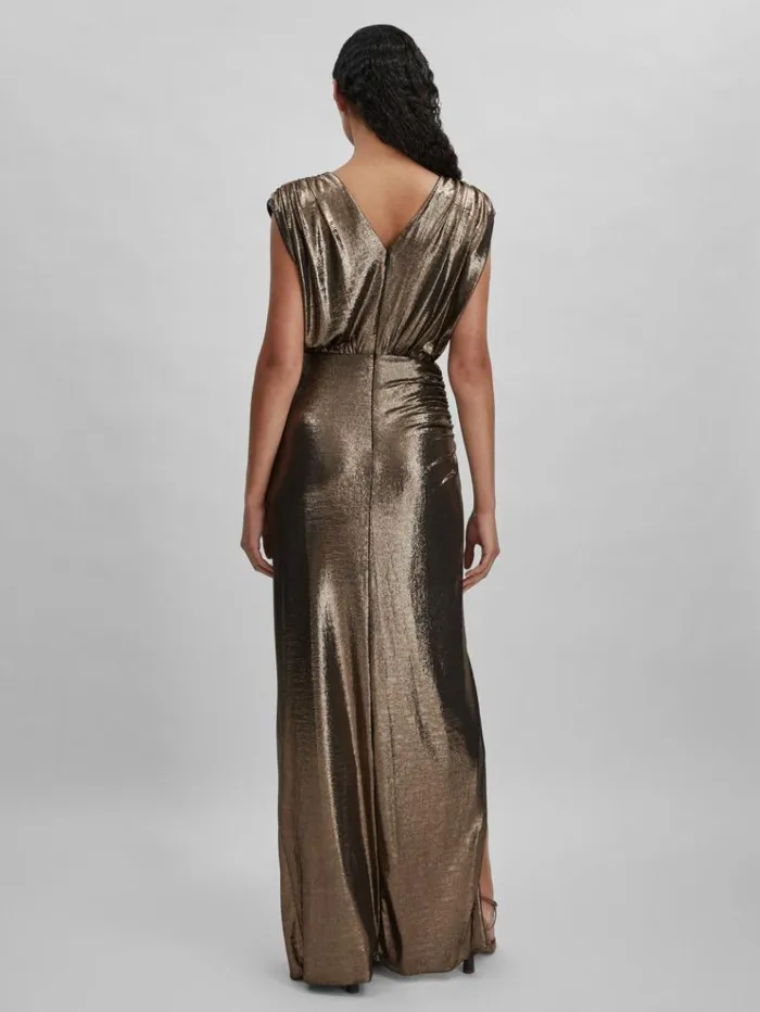REISS Dresses Women Halston Metallic Ruched Maxi Dress Gold