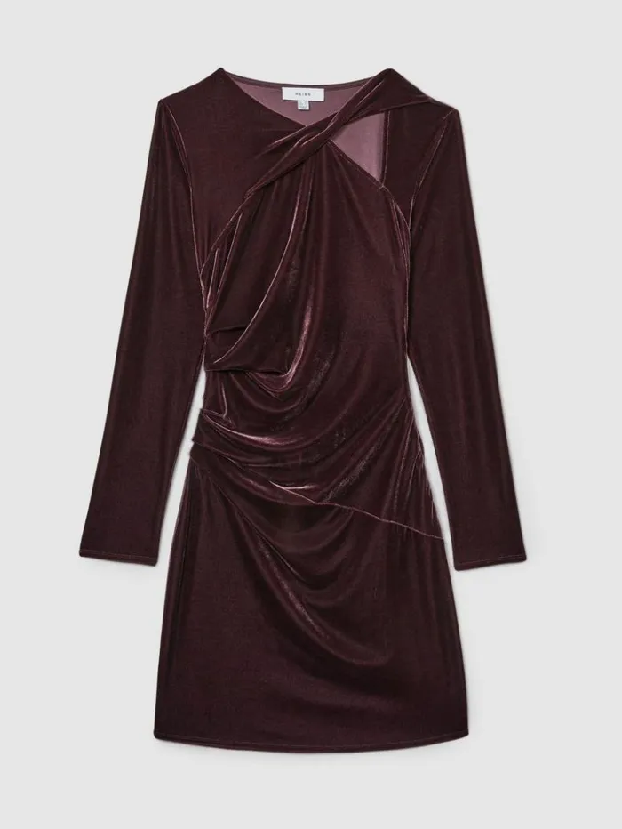 REISS Dresses Women Velvet CutOut Mini Dress Berry
