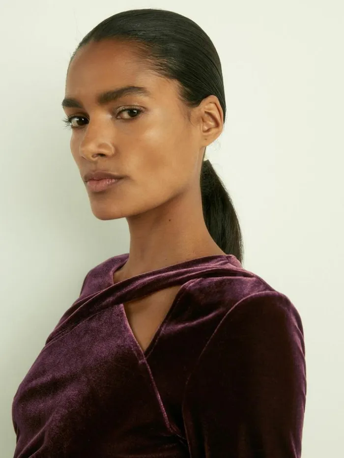 REISS Dresses Women Velvet CutOut Mini Dress Berry