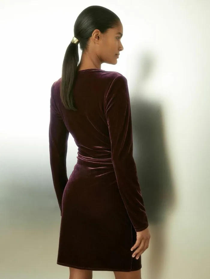 REISS Dresses Women Velvet CutOut Mini Dress Berry
