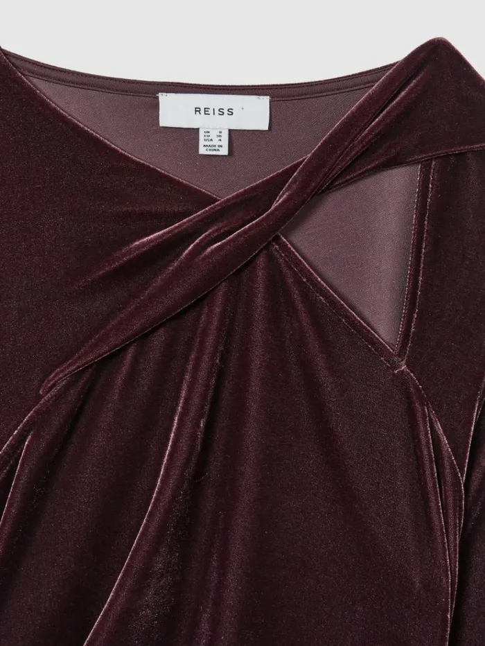 REISS Dresses Women Velvet CutOut Mini Dress Berry