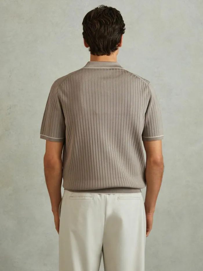 REISS Shirts Men Ribbed Dual ZipFront Shirt Stone