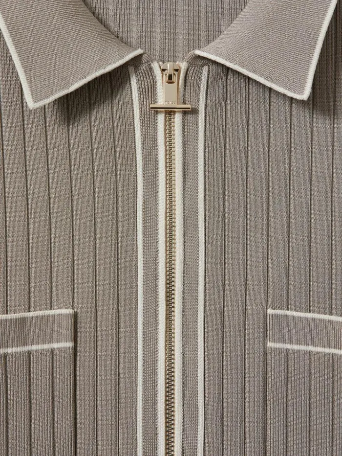 REISS Shirts Men Ribbed Dual ZipFront Shirt Stone