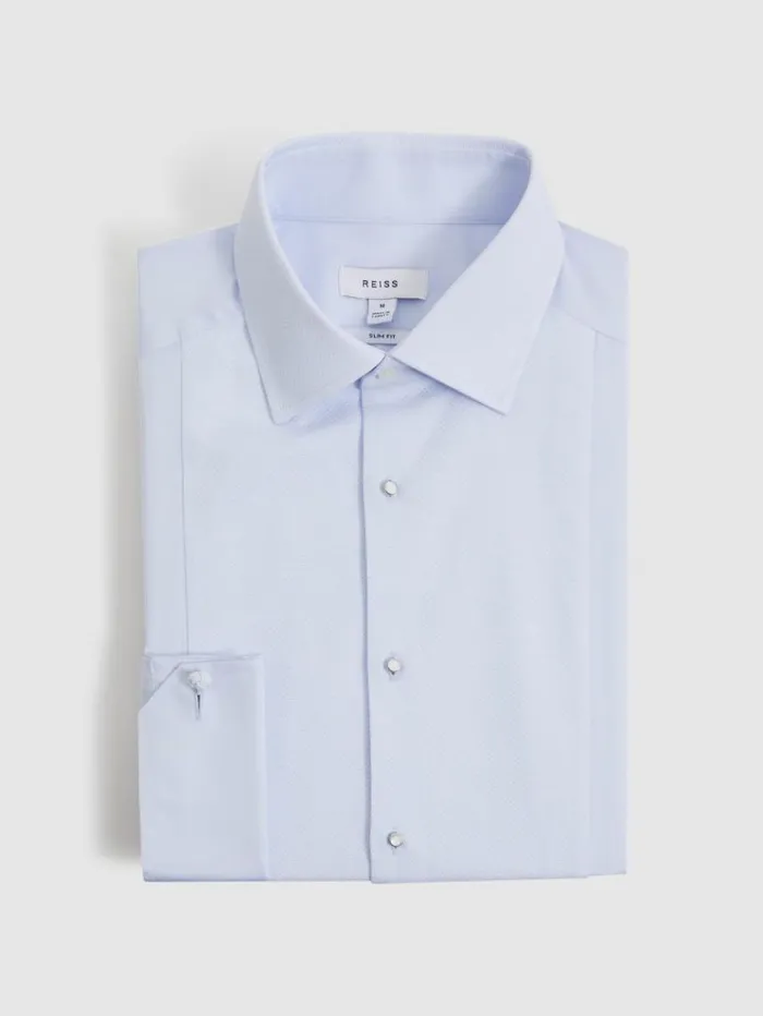 REISS Shirts Men Slim Fit Cotton Marcella Tuxedo Shirt Soft Blue REISS Shirts Men Slim Fit Cotton Marcella Tuxedo Shirt Soft Blue
