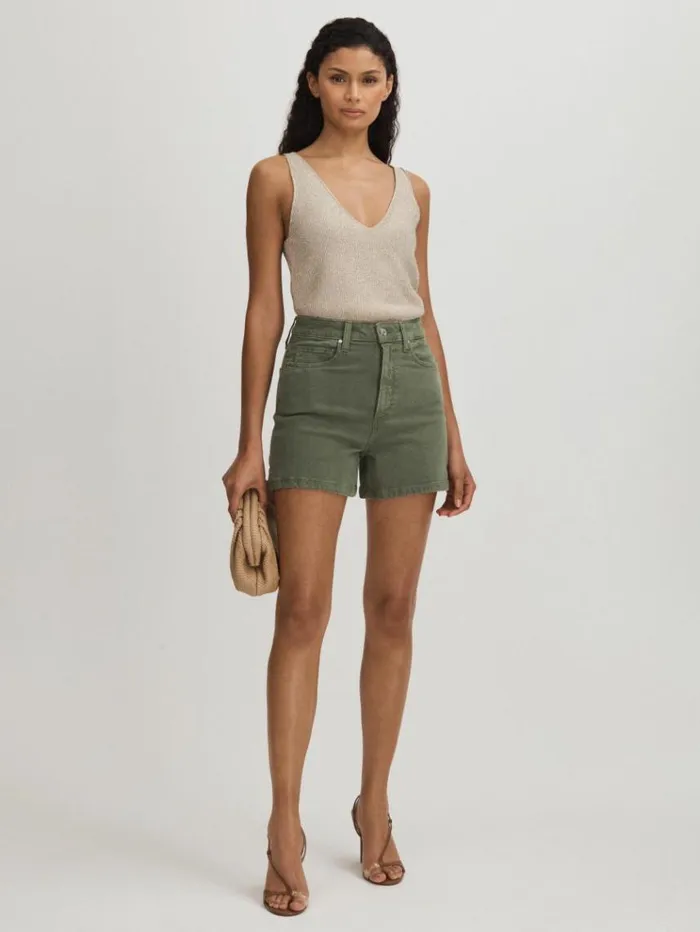 REISS Shorts Women Paige High Rise Denim Shorts Vintage Ivy Green