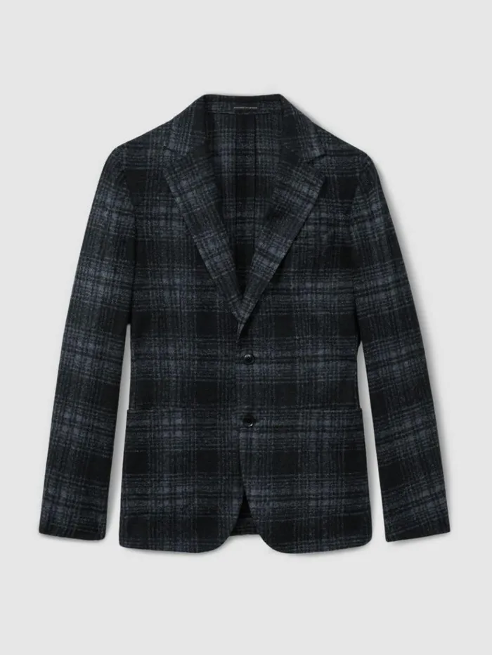 REISS Suits and Tailoring Men Single Breasted Checked Blazer With Wool Navy