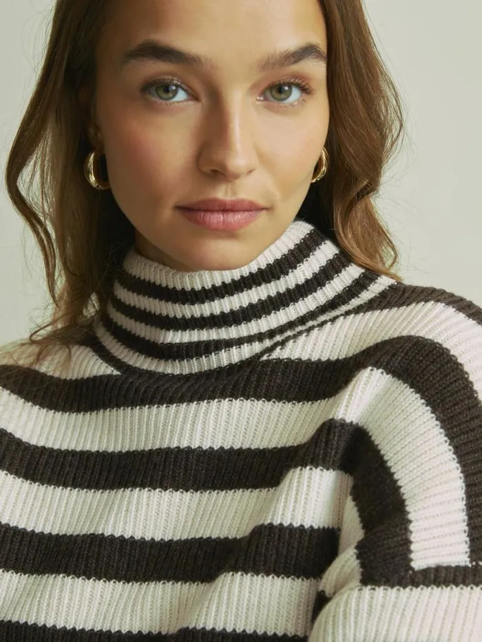 REISS Sweaters Women Florere Boxy Striped Jumper Chocolateivory
