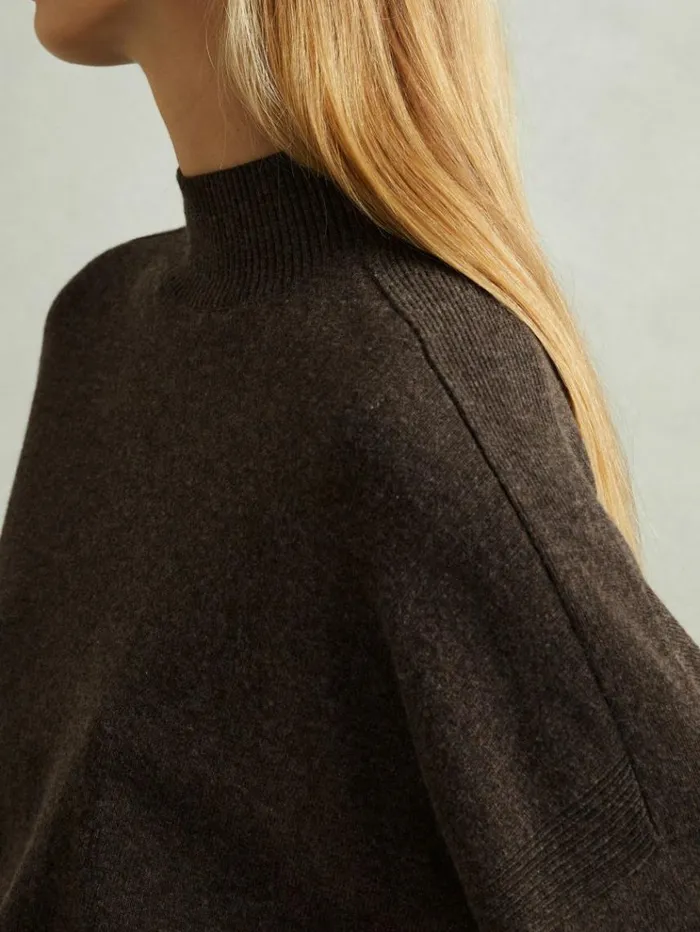 REISS Sweaters Women Wool Blend Funnel Neck Jumper Chocolate