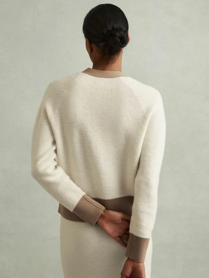 REISS Sweaters Women Wool Colourblock Cardigan Creamcamel