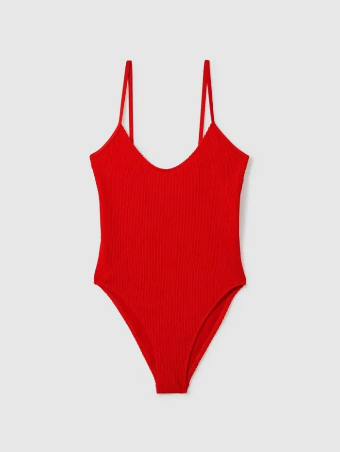 REISS Swimwear Women Always Fits Textured Swimsuit Bright Red