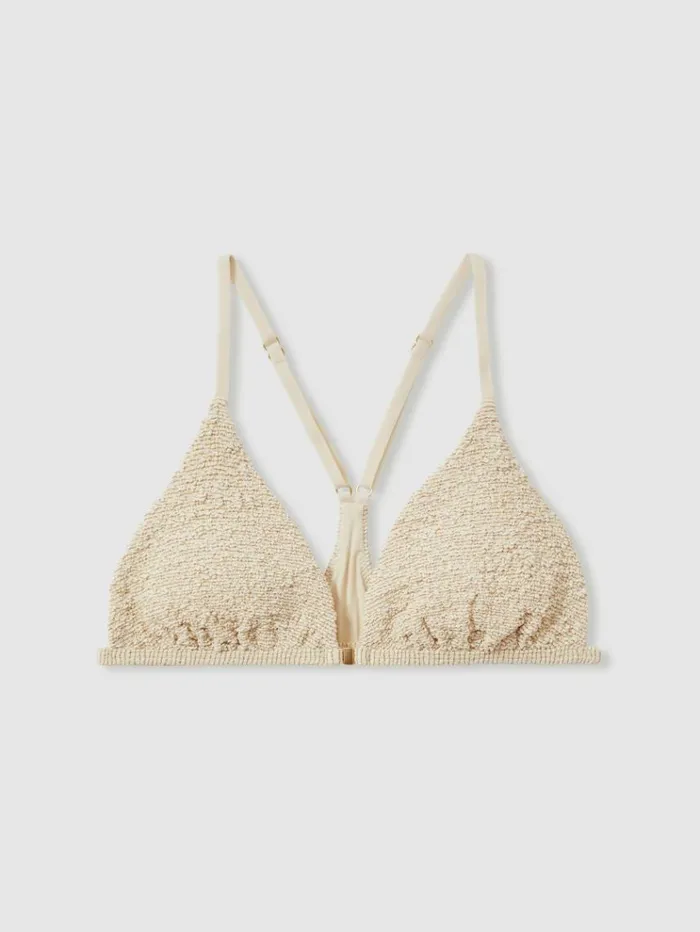 REISS Swimwear Women The Upside Textured Metallic Racerback Bikini Top Natural