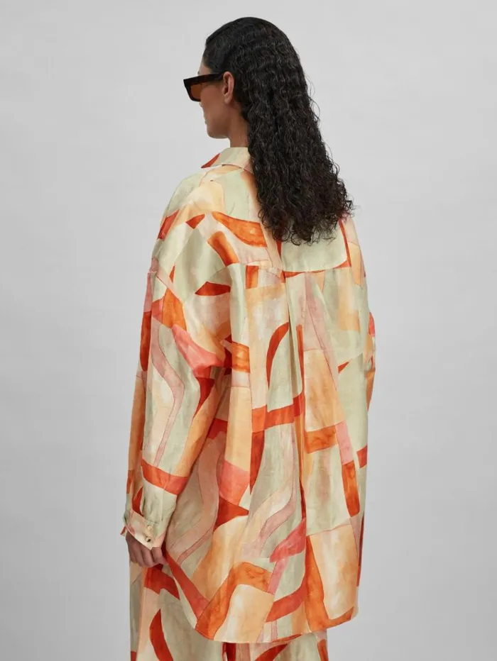 REISS Tops Women Acler Geometric Print Relaxed Fit Shirt Orange Multi
