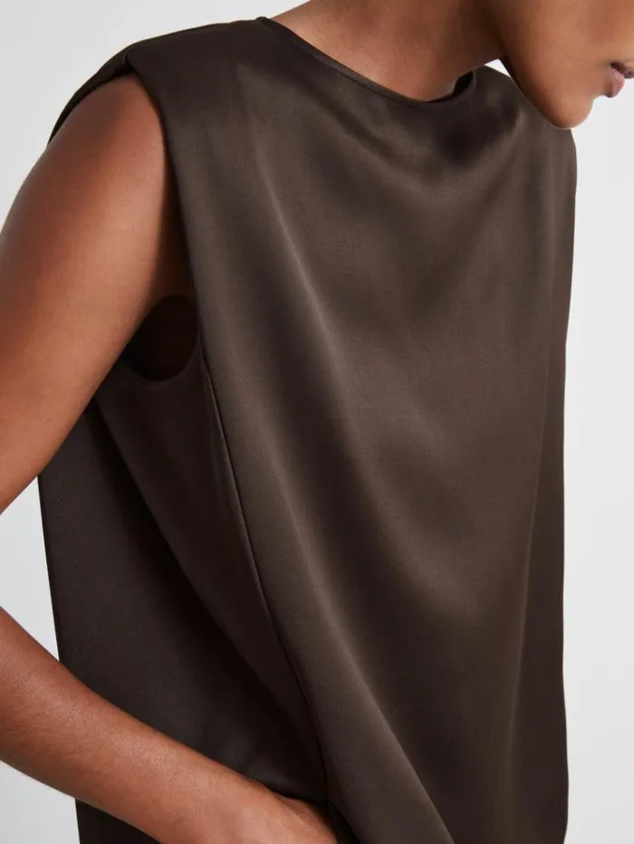 REISS Tops Women Atelier Satin Tunic Top With Wool Chocolate