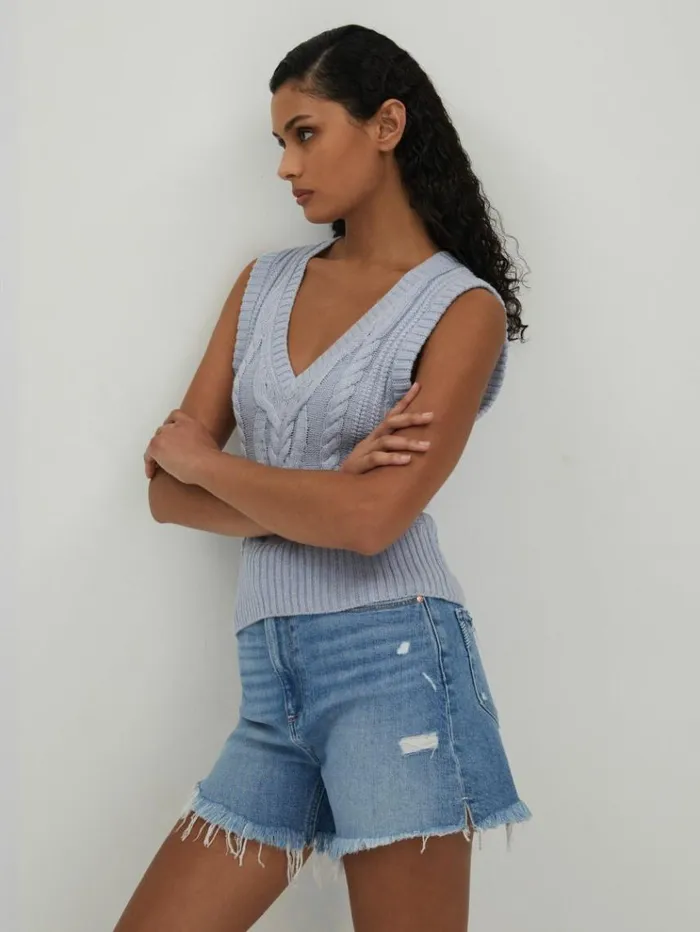 REISS Tops Women Paige Cable Knit Vest Soft Blue